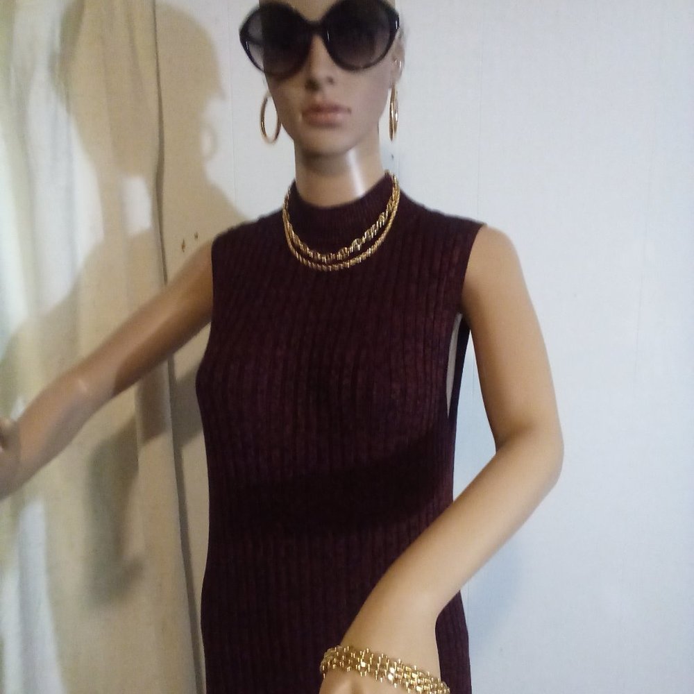 House of Harlow 1960 Maxi Knit Dress Mock Neck Marled Burgundy/Black (M) NWT